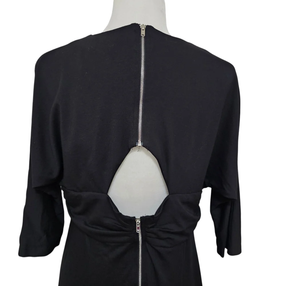 Elegant Black  Romper Dress Cutout Back 3/4 Sleeve Soft Stretch Medium